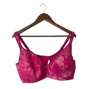 Cacique Pink Tan Overall Floral Lace Full Coverage Bra Adjustable Sexy Size 42G